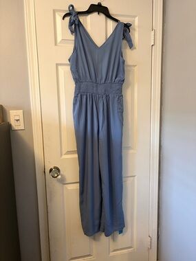 Cupshe Dusty Blue Tie-Shoulder Wide-Leg Jumpsuit